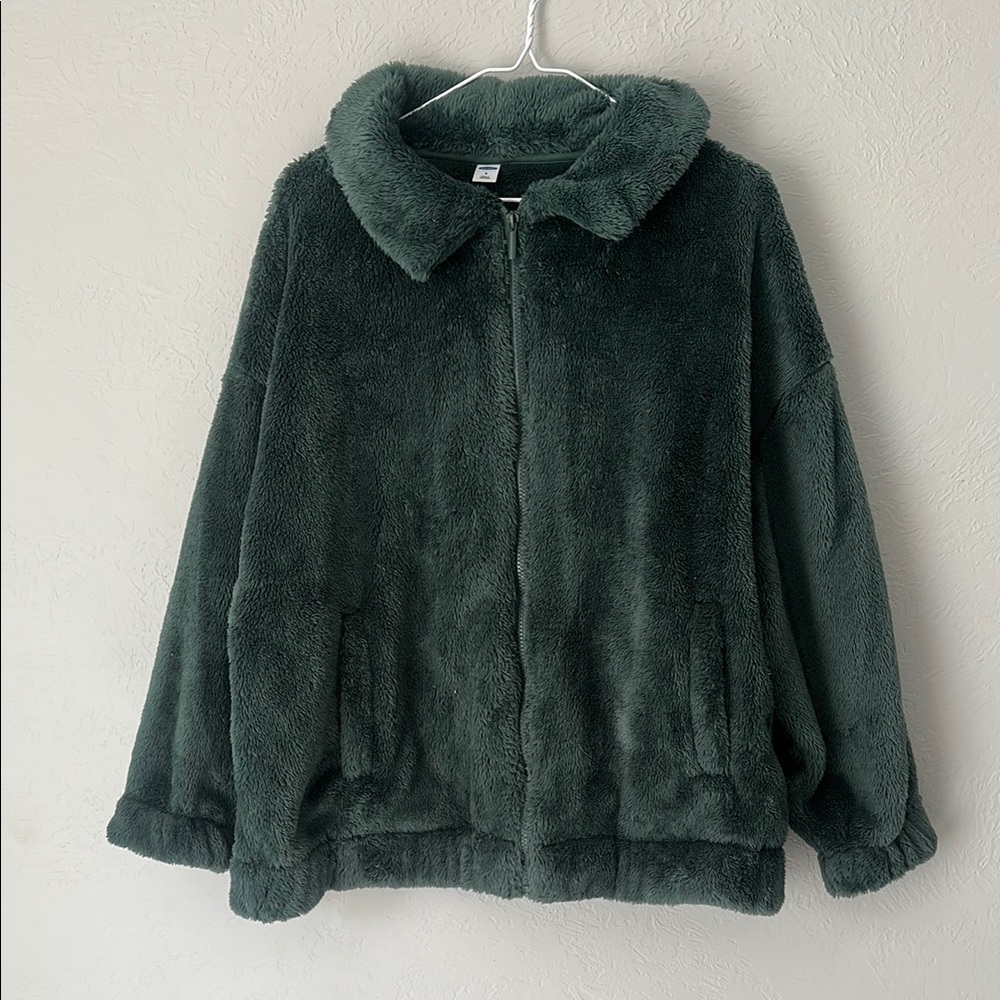 Old Navy Dark Green Faux Fur Jacket